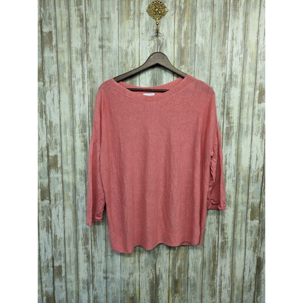 J Jill Linen Blend Sweater Pink 3/4 Sleeve Knit Pullover Top Boho XL Petite